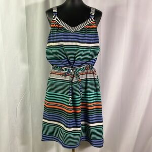 Merona Multicolor Striped Sleeveless Tie Waist Midi Dress